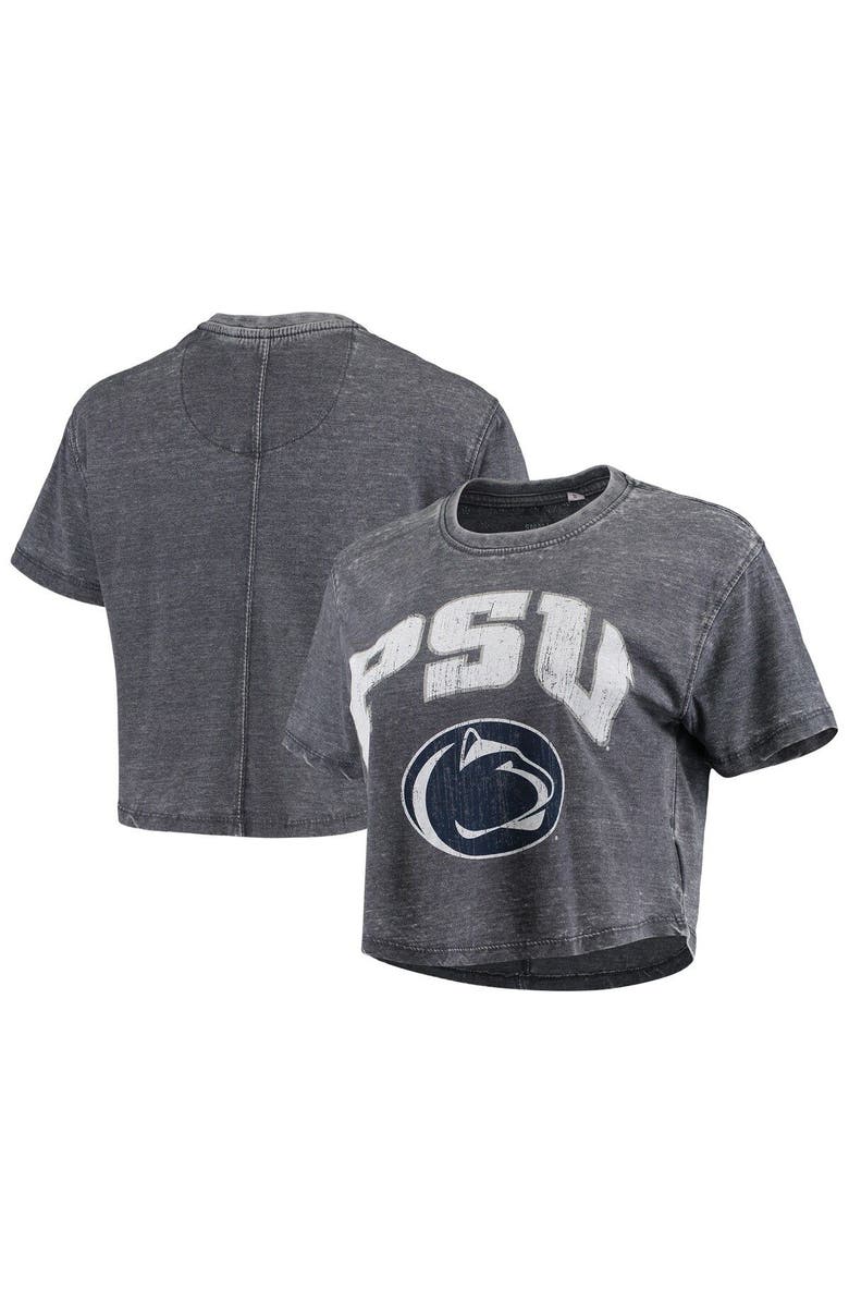 PRESSBOX Women's Pressbox Navy Penn State Nittany Lions Edith Vintage Burnout Crop T-Shirt, Alternate, color, Navy