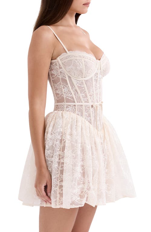 House Of Cb Louisa Embroidered Lace Corset Minidress In Vintage Cream