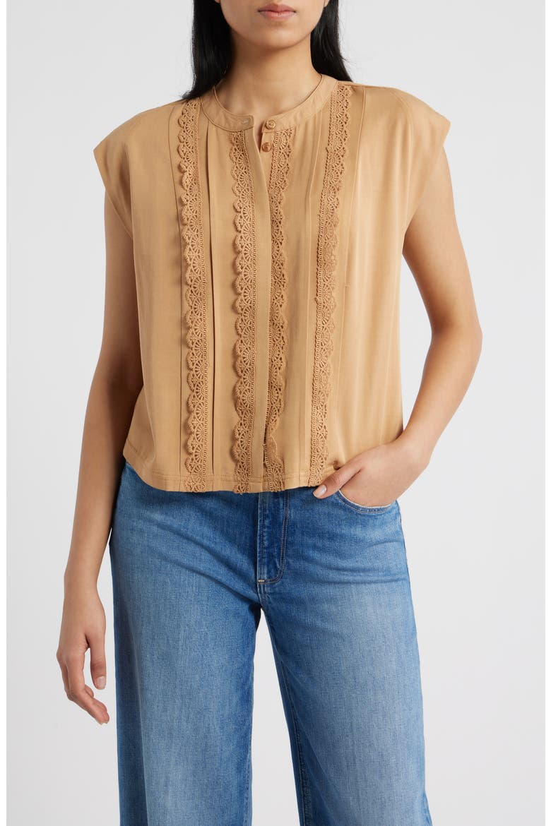 Embellished Cap Sleeve Button-Up Shirt, Main, color, GOLDEN SUGAR