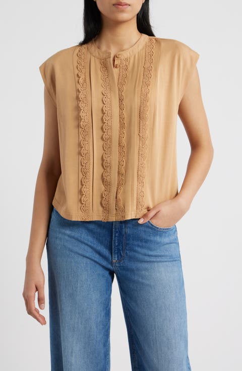Embellished Cap Sleeve Button-Up Shirt