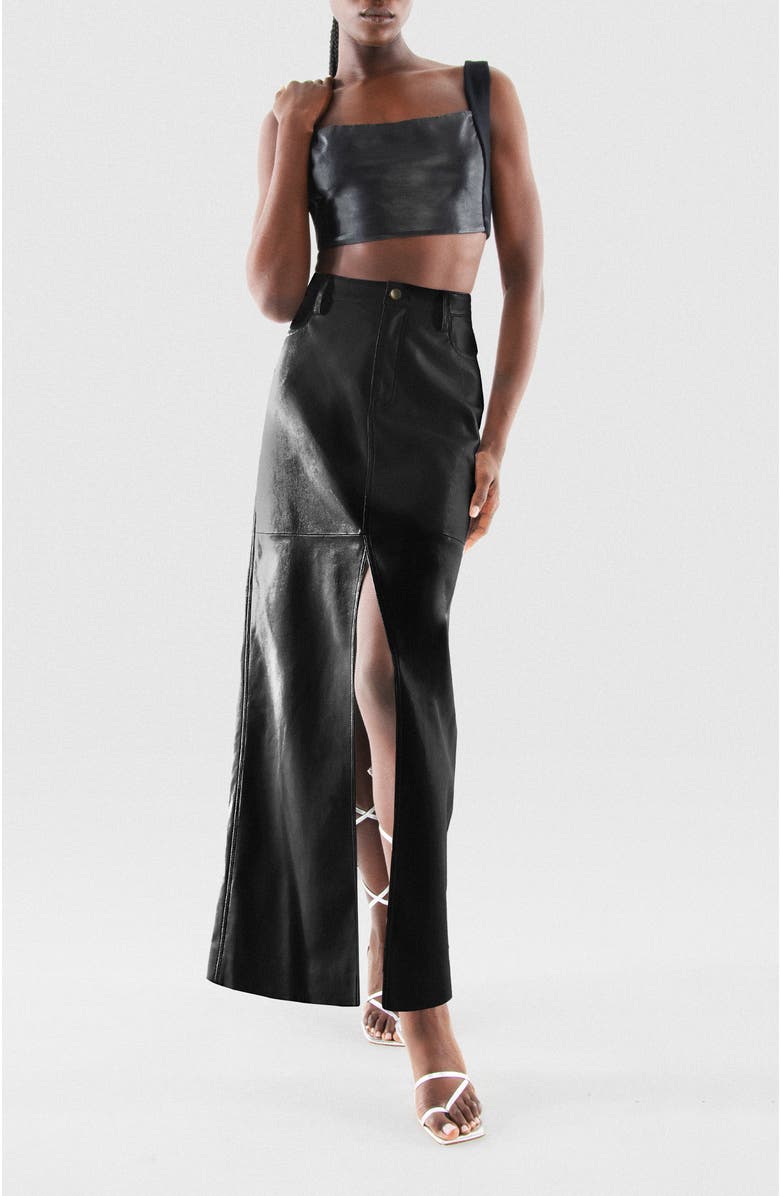 AS by DF Imogen Recycled Leather Skirt, Alternate, color, Black