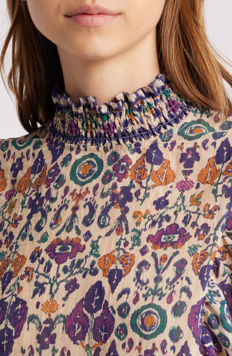 SESSÙN Duchess Ikat Print Smocked Waist Blouson Top, Alternate, color, Duchess/ Saltypath