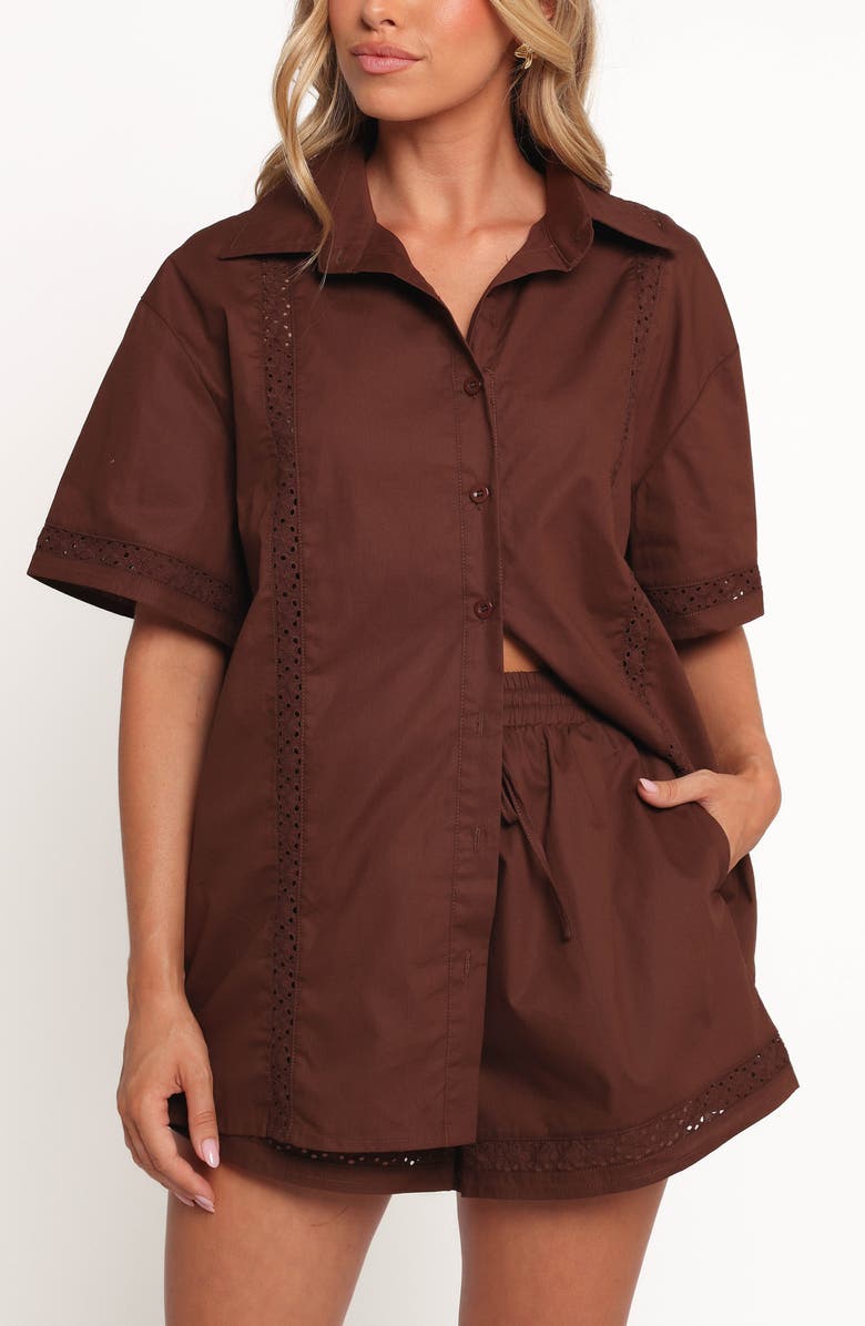 Petal & Pup Austin Cotton Drawstring Shorts, Alternate, color, Chocolate