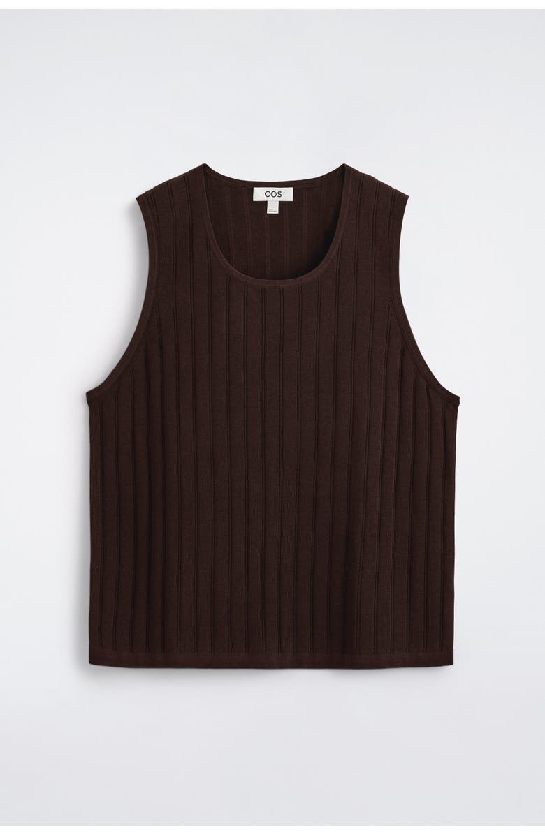 COS Ribbed-knit Cotton Tank Top, Alternate, color, Dark Brown