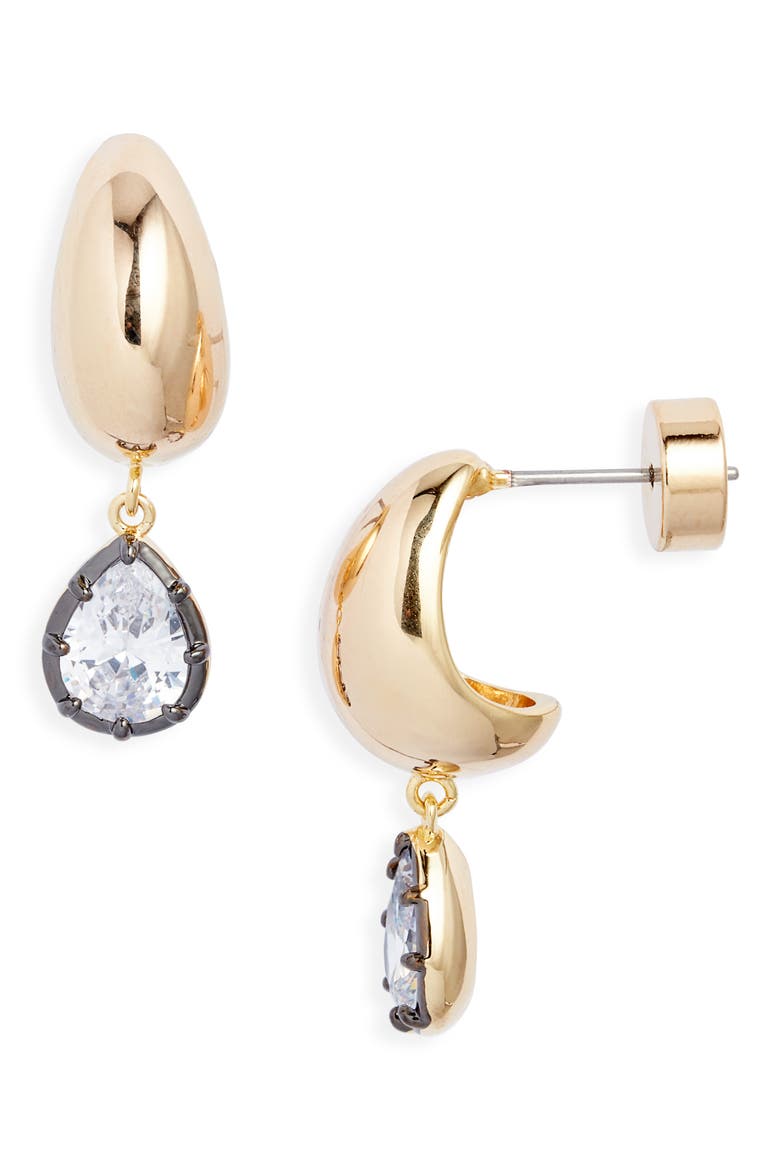 Georgian Cubic Zirconia Curved Hoop Earrings, Main, color, CLEAR- BLACK- GOLD