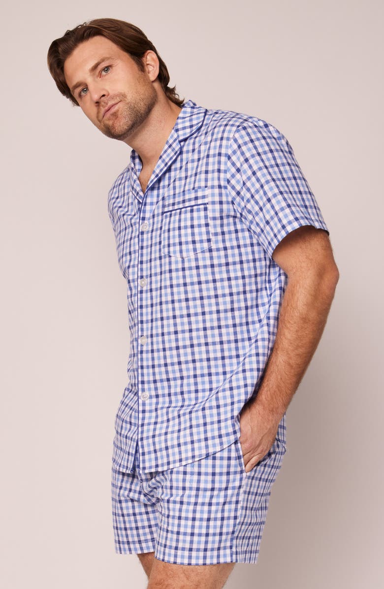 Petite Plume Royal Blue Cotton Gingham Check Short Pajamas, Alternate, color, 