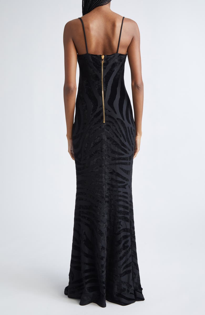 Balmain Zebra Stripe Velvet Gown, Alternate, color, 0Pa Black