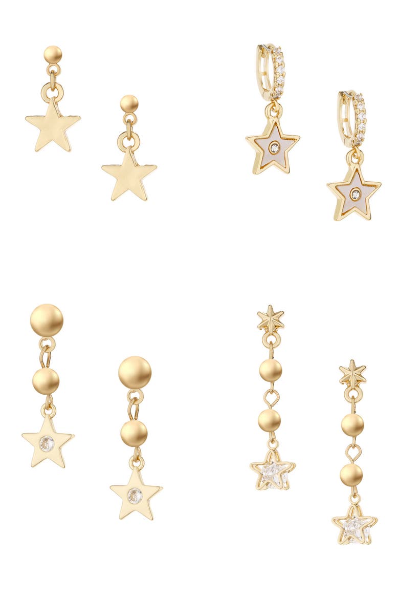 4-Pack Star Drop Earrings, Main, color, GOLD