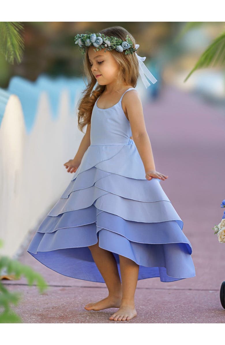 Mia Belle Girls Girls Pretty Petal Hues of Blues Tiered Dress, Alternate, color, Blue