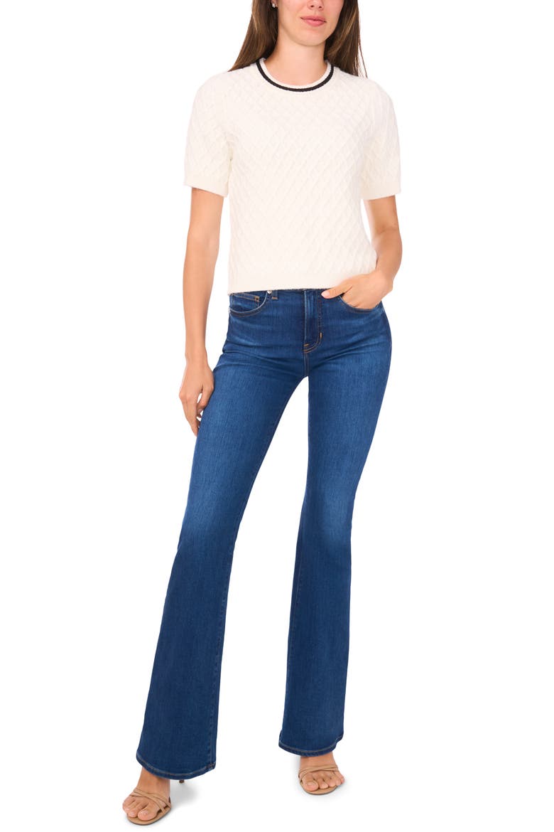 Diamond Stitch Short Sleeve Sweater, Alternate, color, NEW IVORY