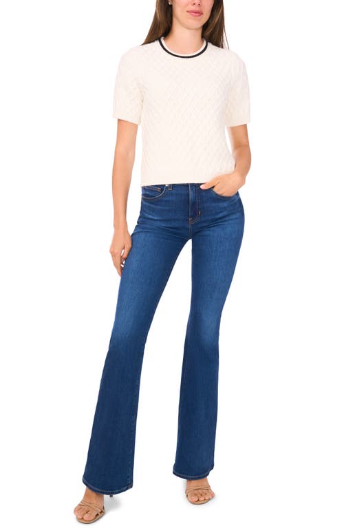 Halogenr Halogen(r) Diamond Stitch Short Sleeve Sweater In White
