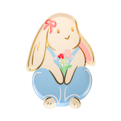 Bunnies In The Garden Overalls Bunny Large Plates