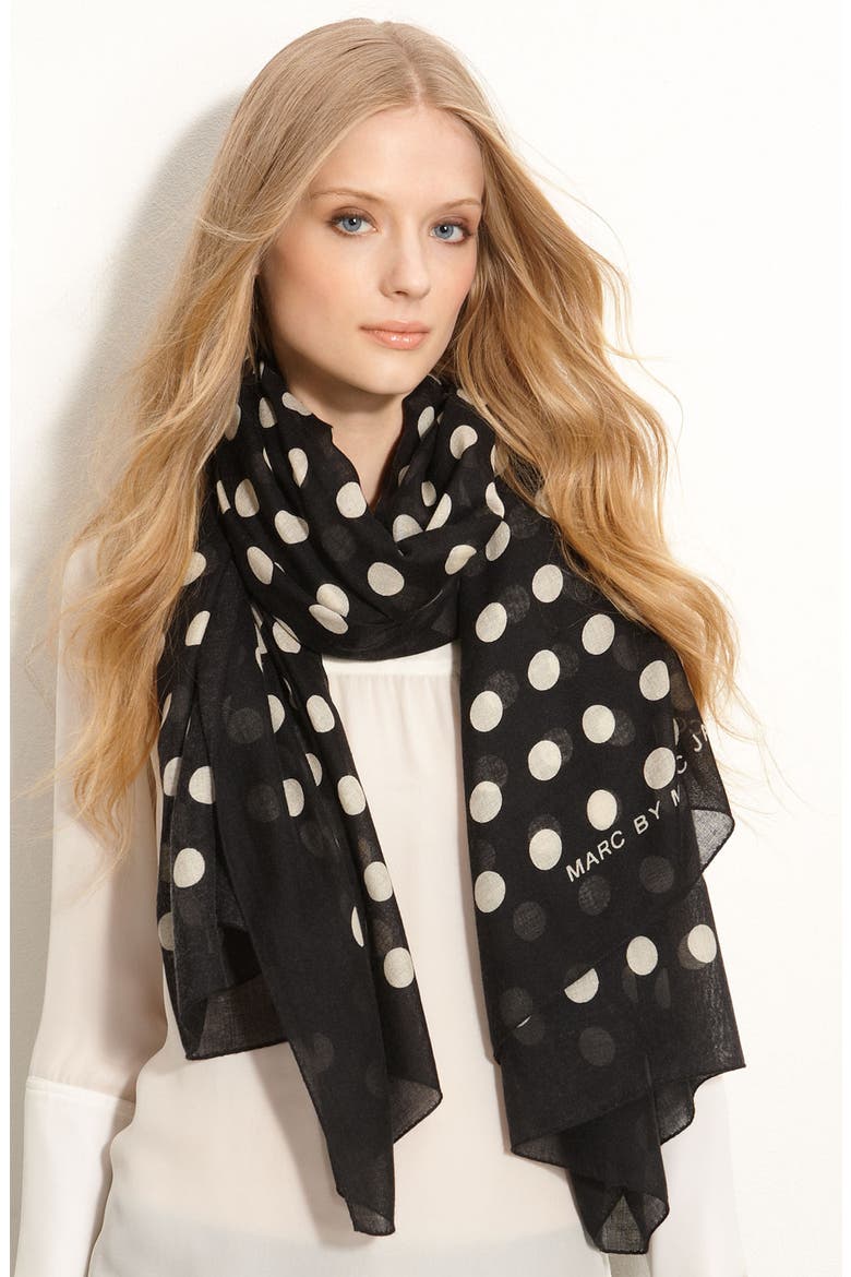 'Hot Dot' Cashmere & Silk Scarf, Main, color, BLACK MULTI