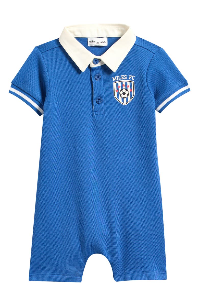 miles Organic Cotton Piqué Polo Romper, Main, color, Royal Blue