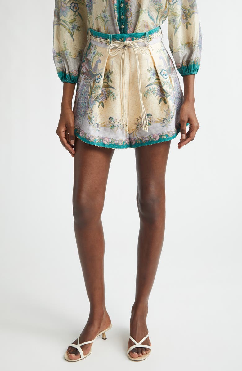 Zimmermann Indra Tuck Linen Shorts, Main, color, Cream Scarf Floral