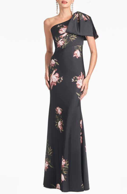 Aubrey Floral One-Shoulder Satin Crepe Mermaid Gown