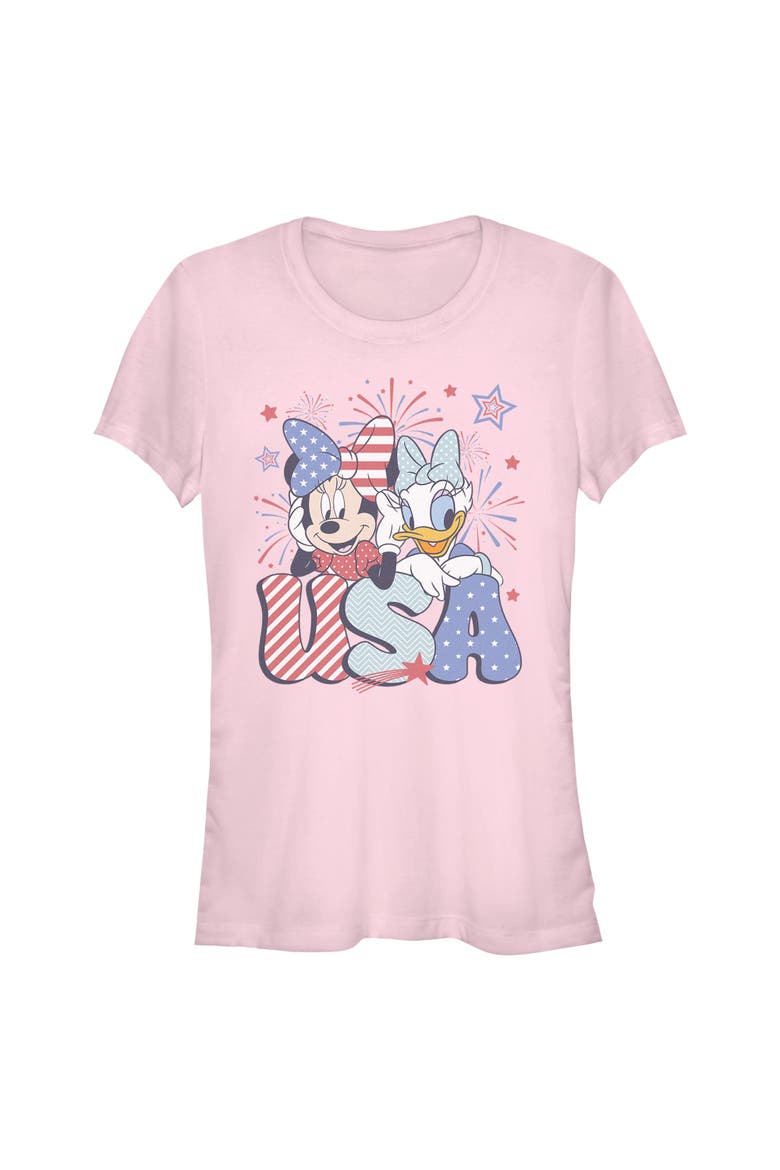 Junior's Minnie and Daisy American Duo Short Sleeve Graphic T-Shirt, Main, color, Light Pink