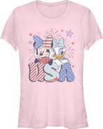Mickey & Friends Junior's Minnie and Daisy American Duo Short Sleeve Graphic T-Shirt