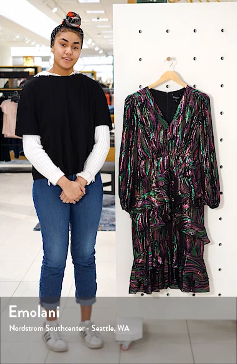 Alya Metallic Silk Blend Long Sleeve Dress, sales video thumbnail