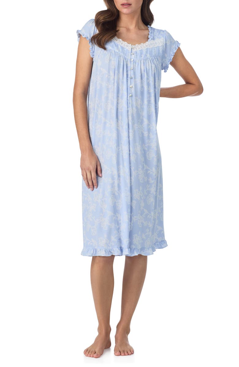 Eileen West Waltz Floral Nightgown, Main, color, Blue/ Prt