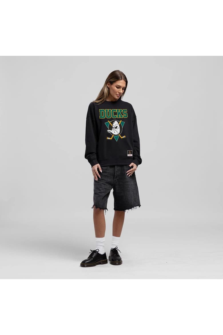 Women's Mitchell & Ness Black Anaheim Ducks Core Oversized Sweatshirt, Main, color, Black