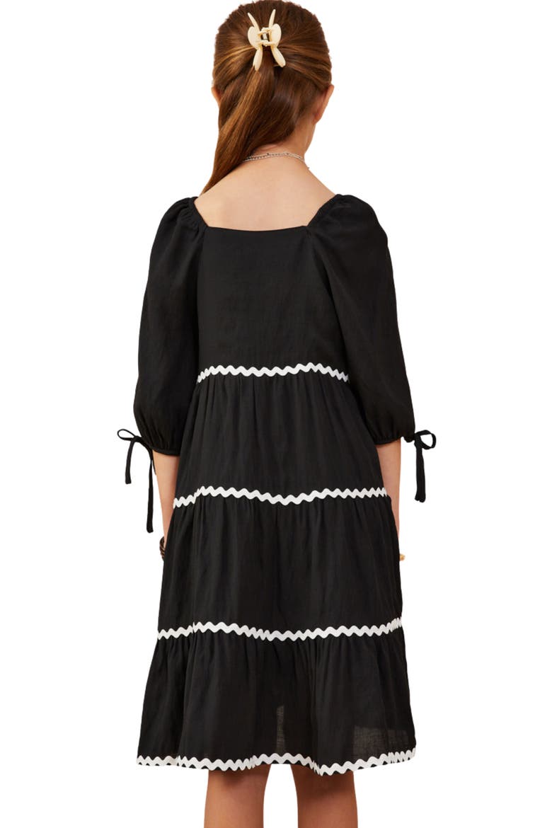 Kids' Wavy Square Neck Dress, Alternate, color, BLACK