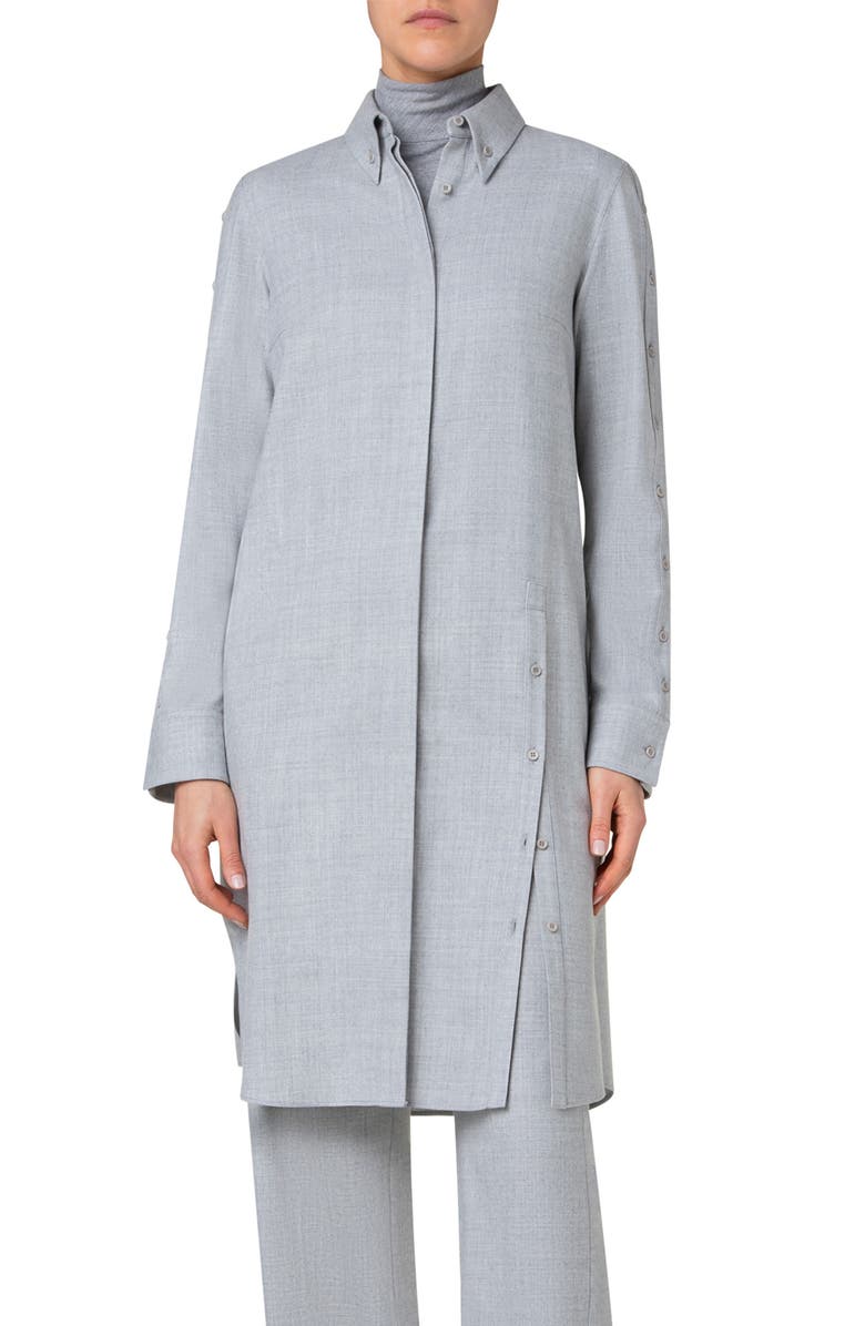 Akris punto Long Sleeve Wool Flannel Shirtdress, Main, color, 