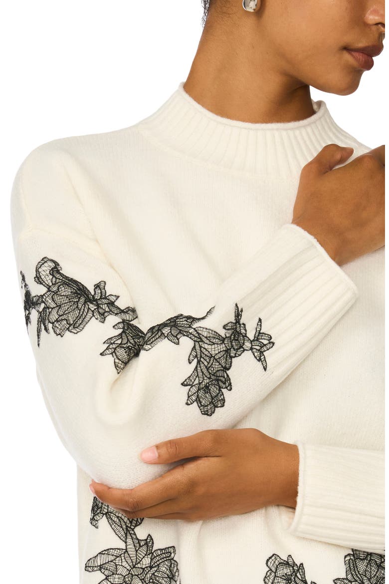 Lace Appliqué Mock Neck Sweater, Alternate, color, ANTIQUE WHITE