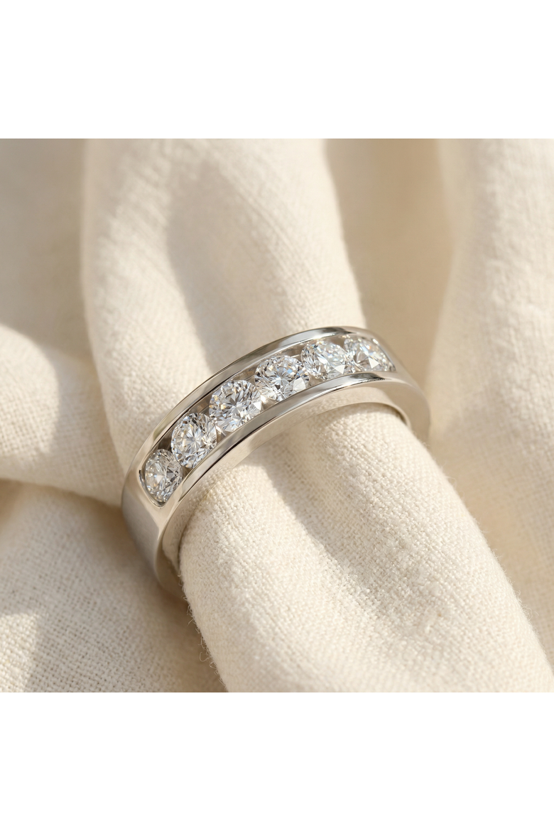 1Ct Diamond Channel Set Polished Wedding Band Mens Ring 14k Gold Lab Grown, Alternate, color, 14k White Gold