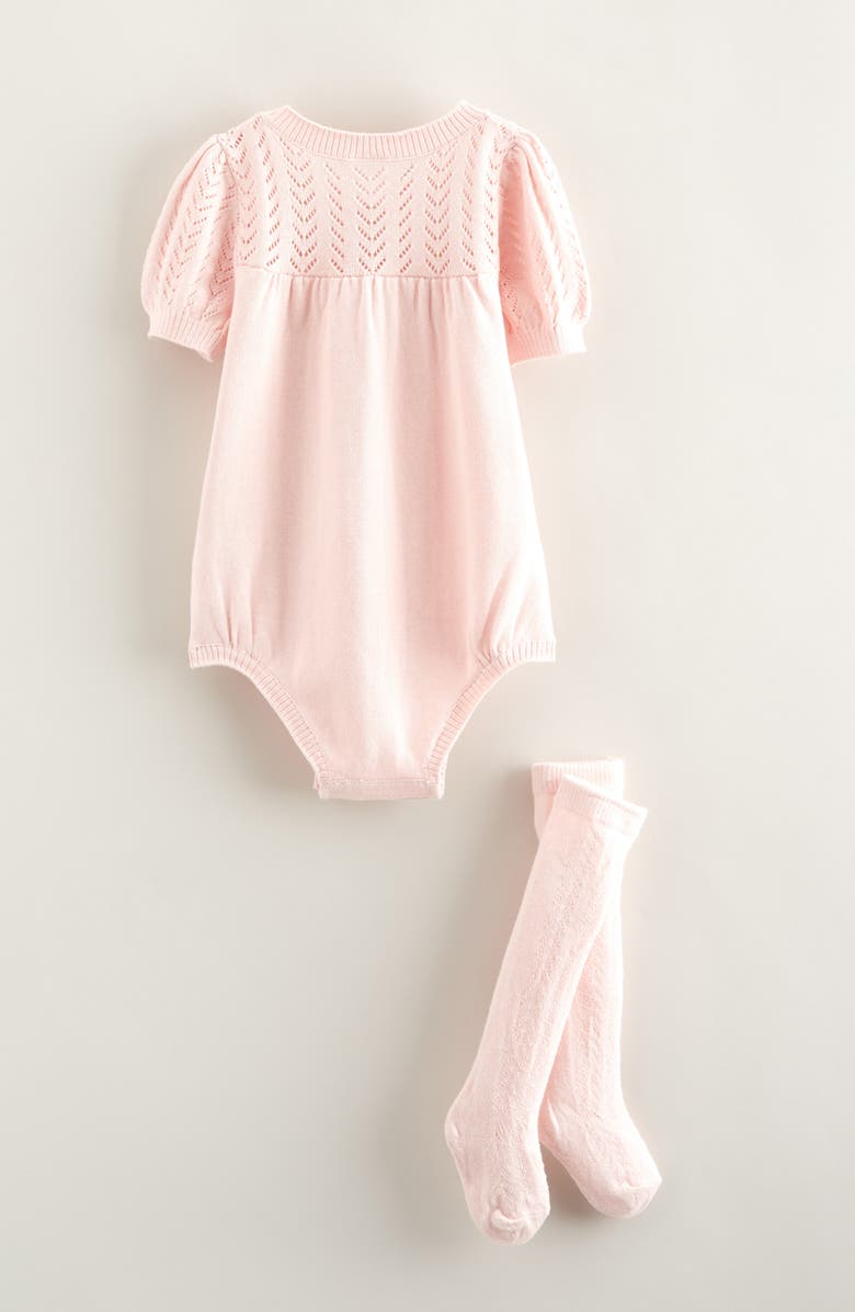 Nordstrom Pointelle Bubble Romper & Socks, Alternate, color, Pink Lotus
