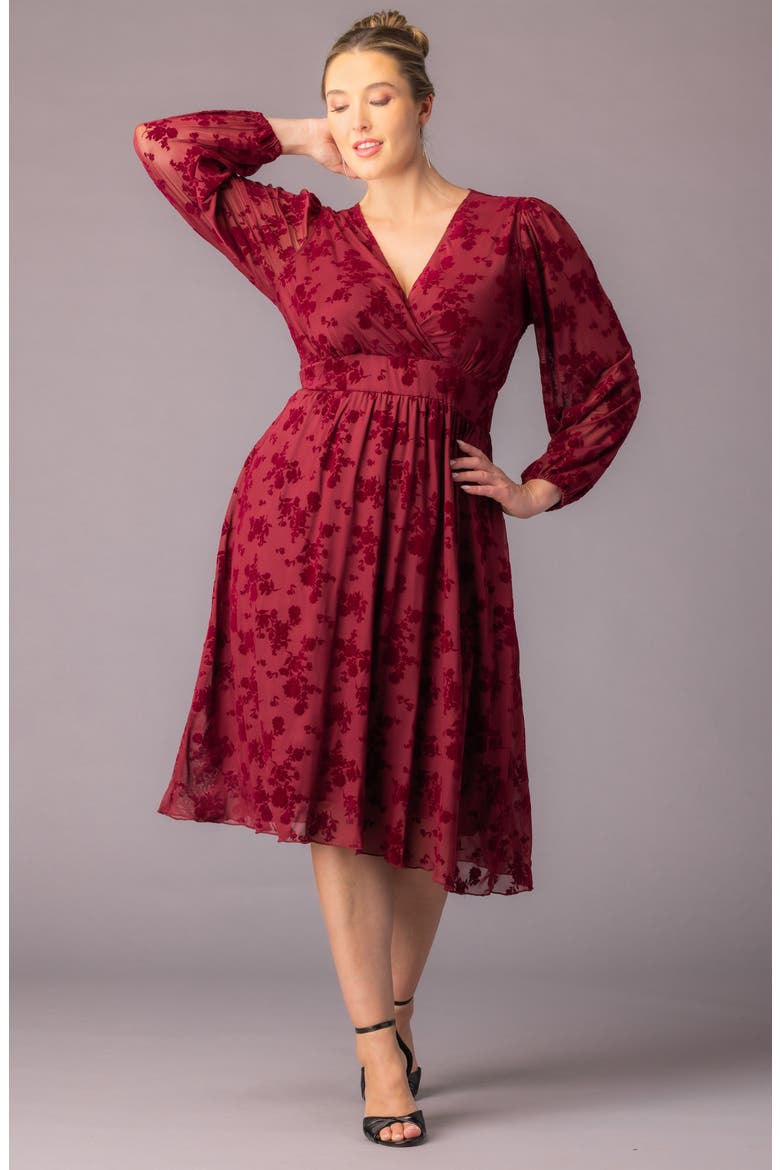 Melanie Floral Mesh Cocktail Dress, Alternate, color, BORDEAUX FLOCKED FLORALS