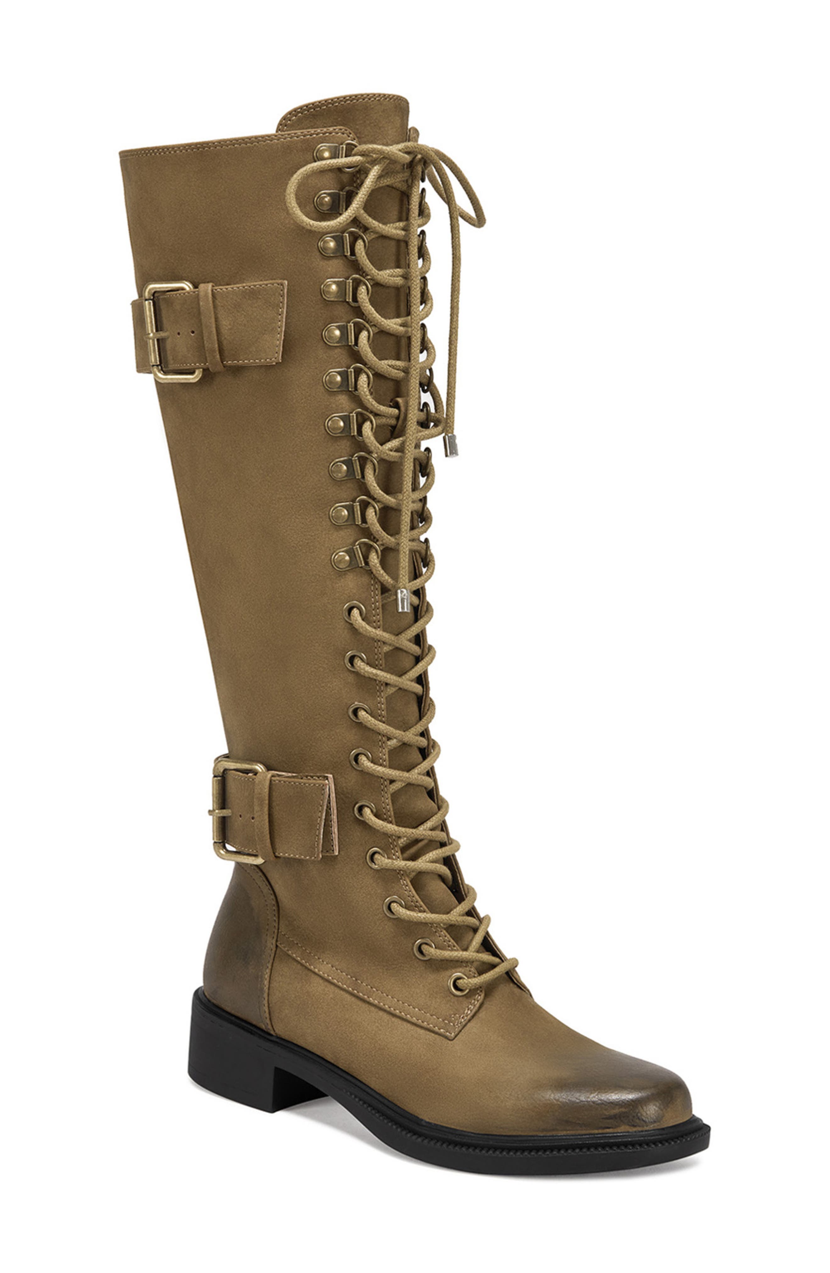 AZALEA WANG Emmott Water Resistant Lace-Up Knee High Boot, Main, color, 