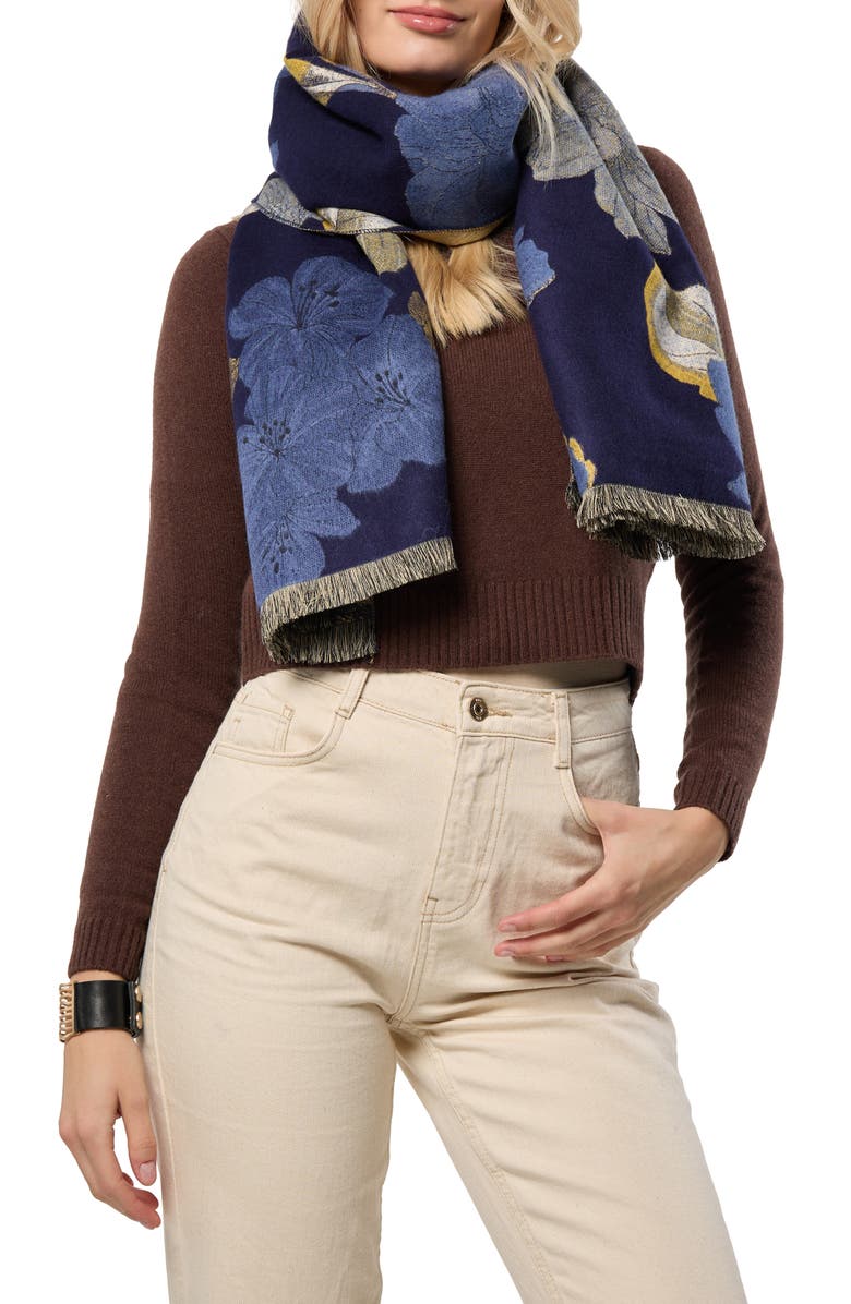 SAACHI Metallic Touch Reversible Scarf, Alternate, color, Blue Multi