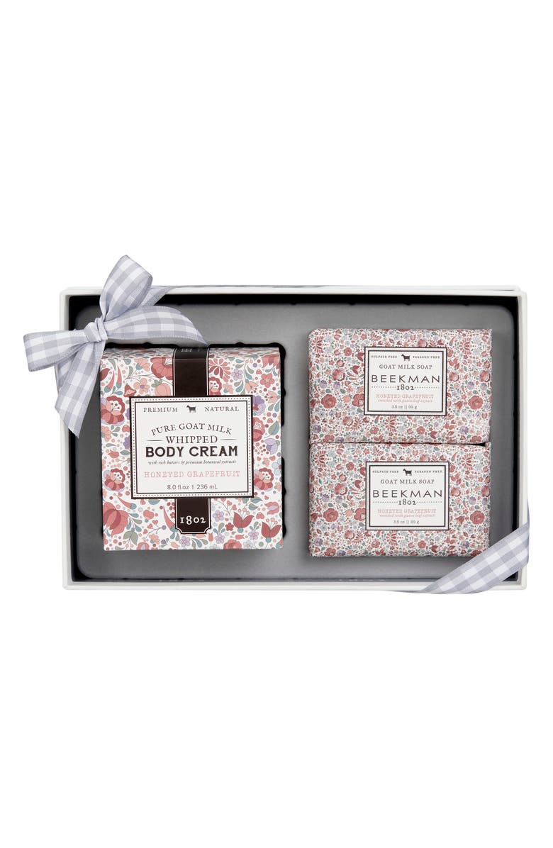 Beekman 1802 Honeyed Grapefruit 3-Piece Bar Soap & Body Cream Gift Set, Main, color, 