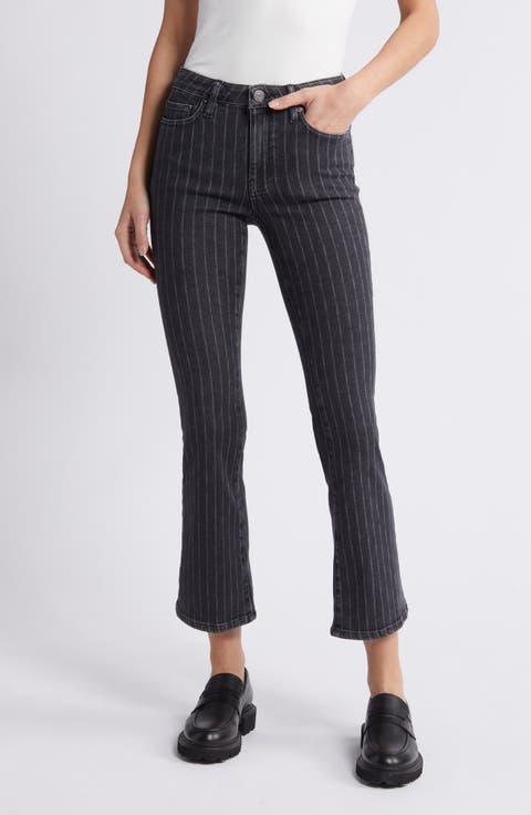 Le Crop Mini Bootcut Jeans (Charcoal Pinstripe)