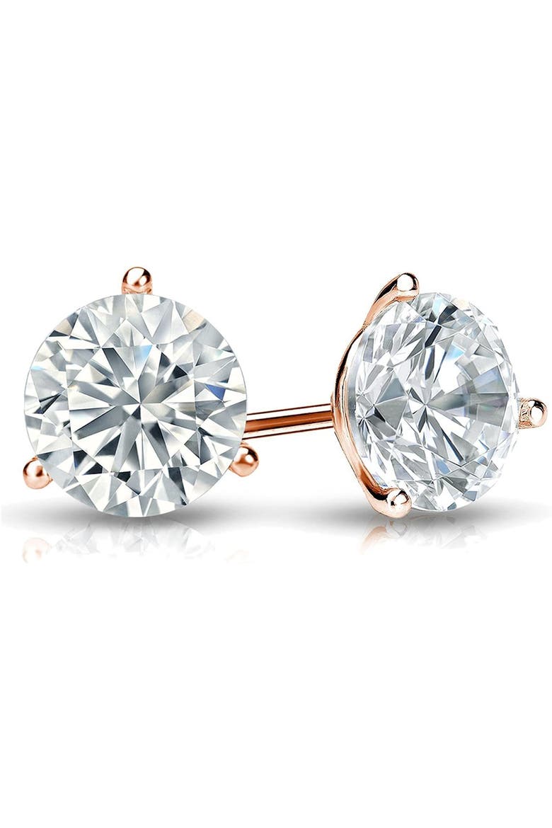 14k Rose Gold Lab-Grown Round Diamond 3-Prong Stud Earrings, Alternate, color, .50 Carat-Rose Gold