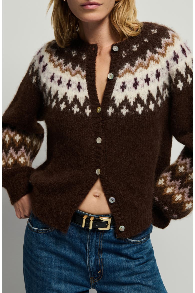 Lula Fair Isle Cardigan, Alternate, color, COFFEE