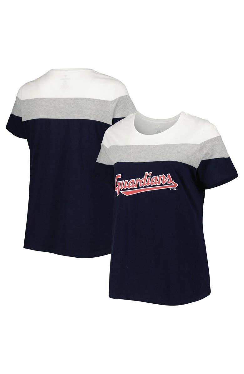 PROFILE Women's Navy/Heather Gray Cleveland Guardians Plus Size Colorblock T-Shirt, Main, color, Navy