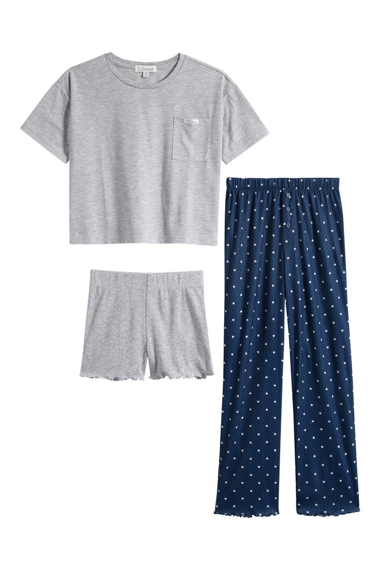 Kids' Three-Piece Pointelle Pajama Set, Main, color, HEARTS