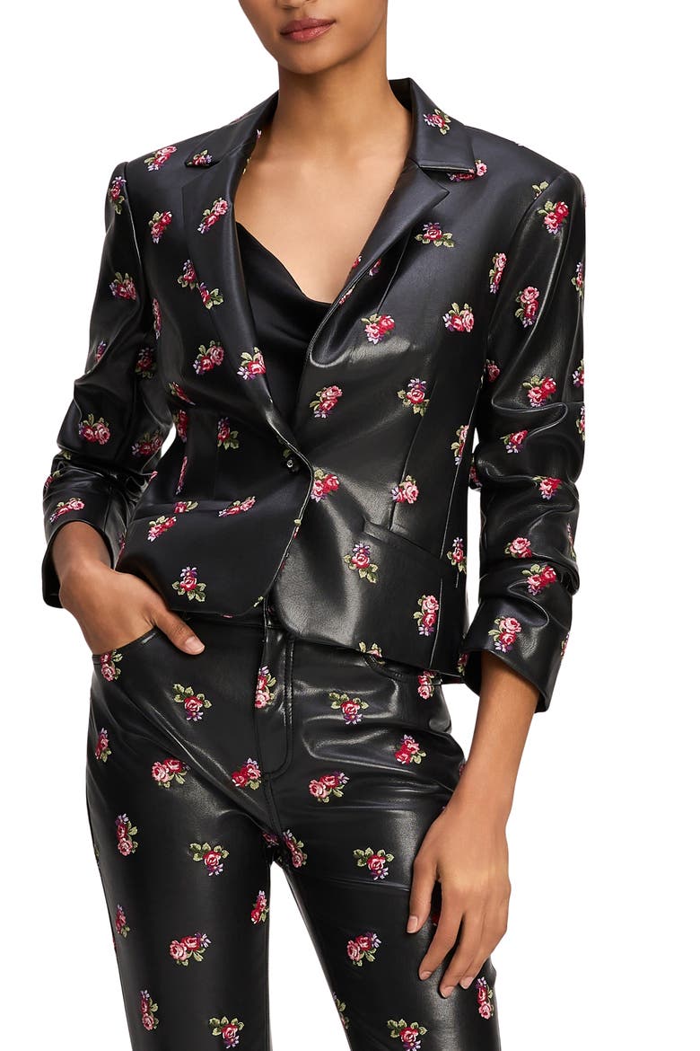 Tossed Roses Le Petit Faux Leather Blazer, Main, color, BLACK MULTI