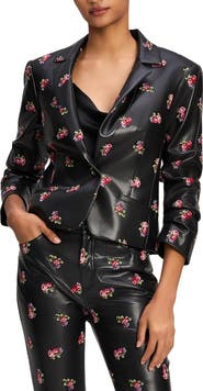 Cinq à Sept Tossed Roses Le Petit Faux Leather Blazer