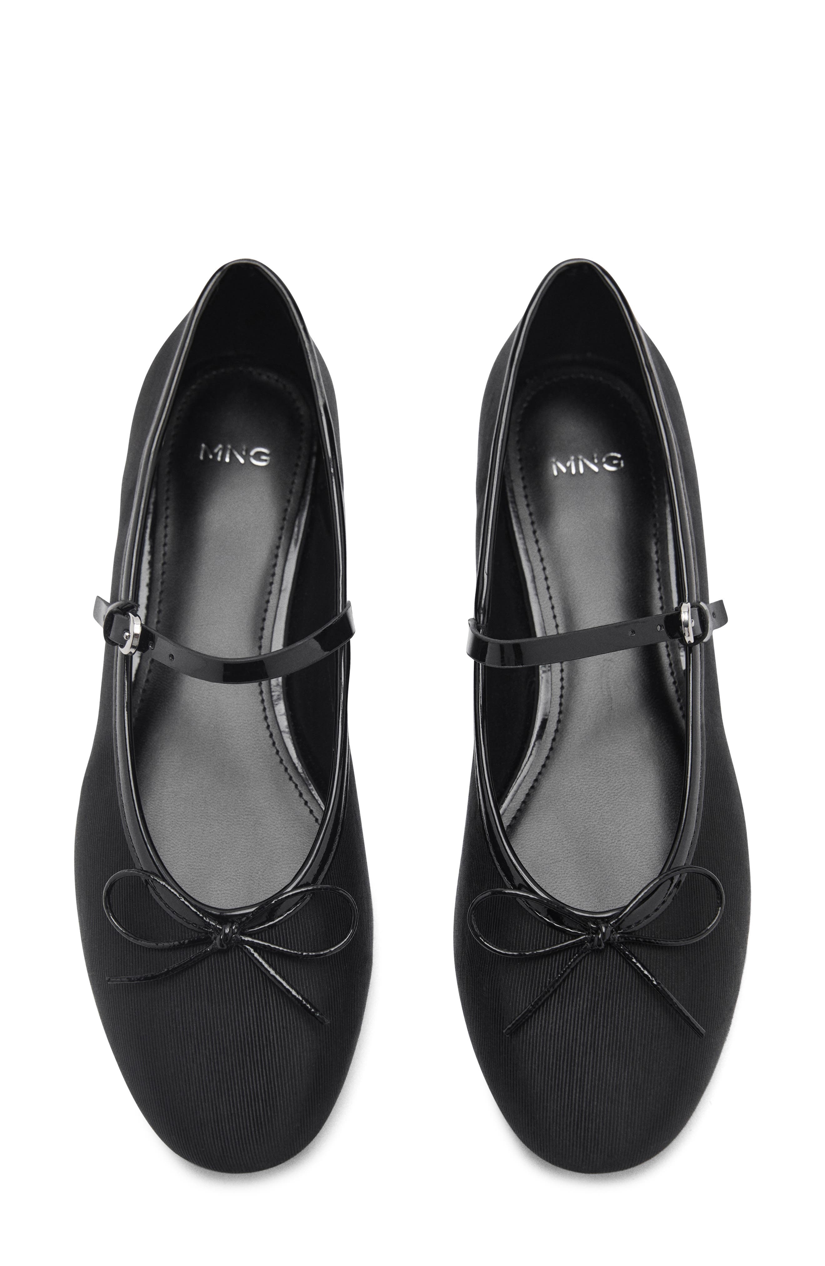 MANGO Buckle Strap Corduroy Ballerina Flat, Alternate, color, Black