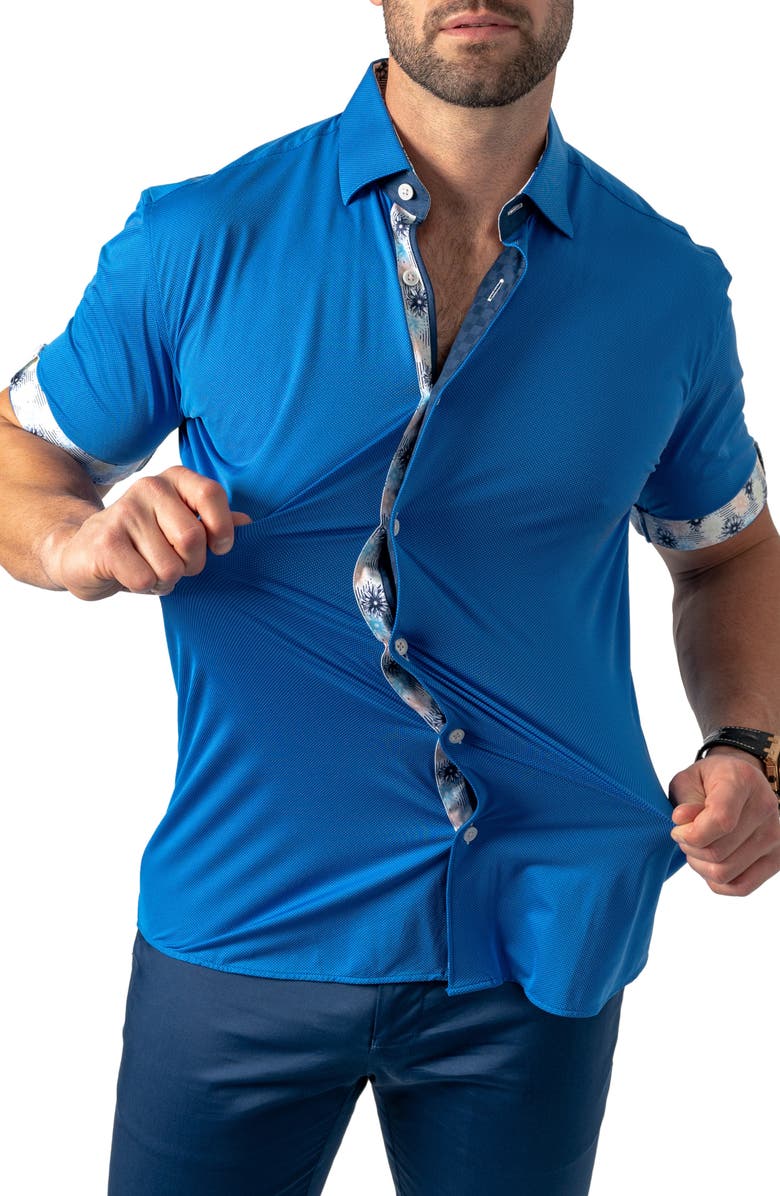 Maceoo Galileo Solid Stretch Short Sleeve Button-Up Shirt, Alternate, color, 