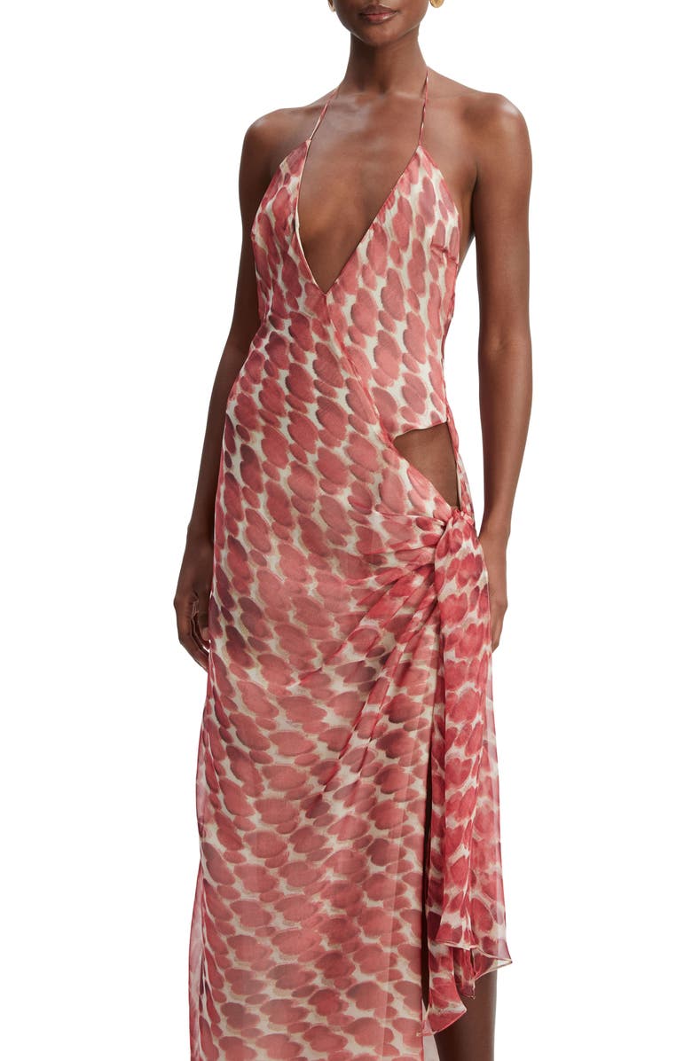 Bardot Cyrel Print Plunge Halter Chiffon Maxi Dress, Alternate, color, Red Spot