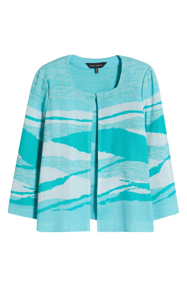 Ming Wang Heritage Fit Jacquard Knit Jacket, Alternate, color, Emerald Awe/ Calypso Blue