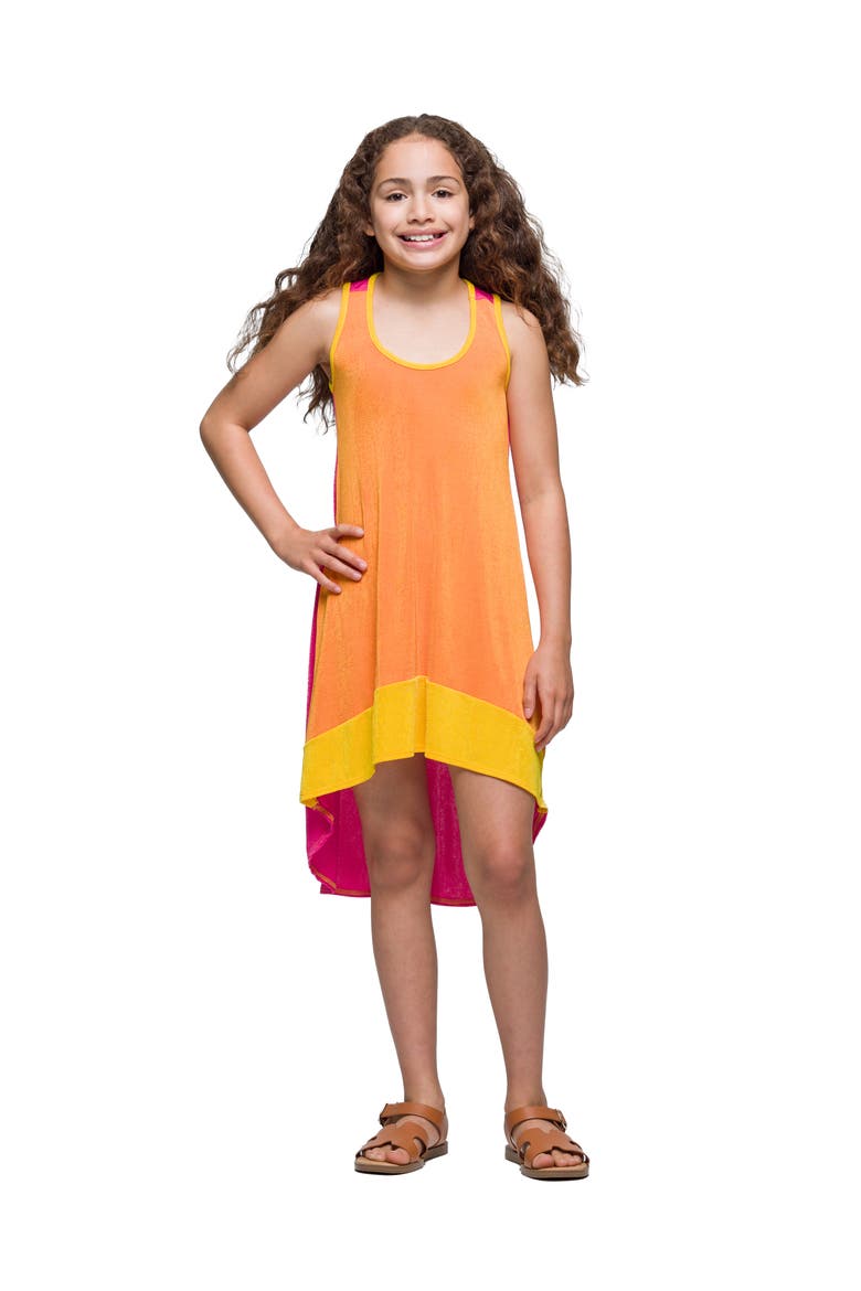 Sleeveless Colorblock HighLow Knee Length Dress, Main, color, Orange