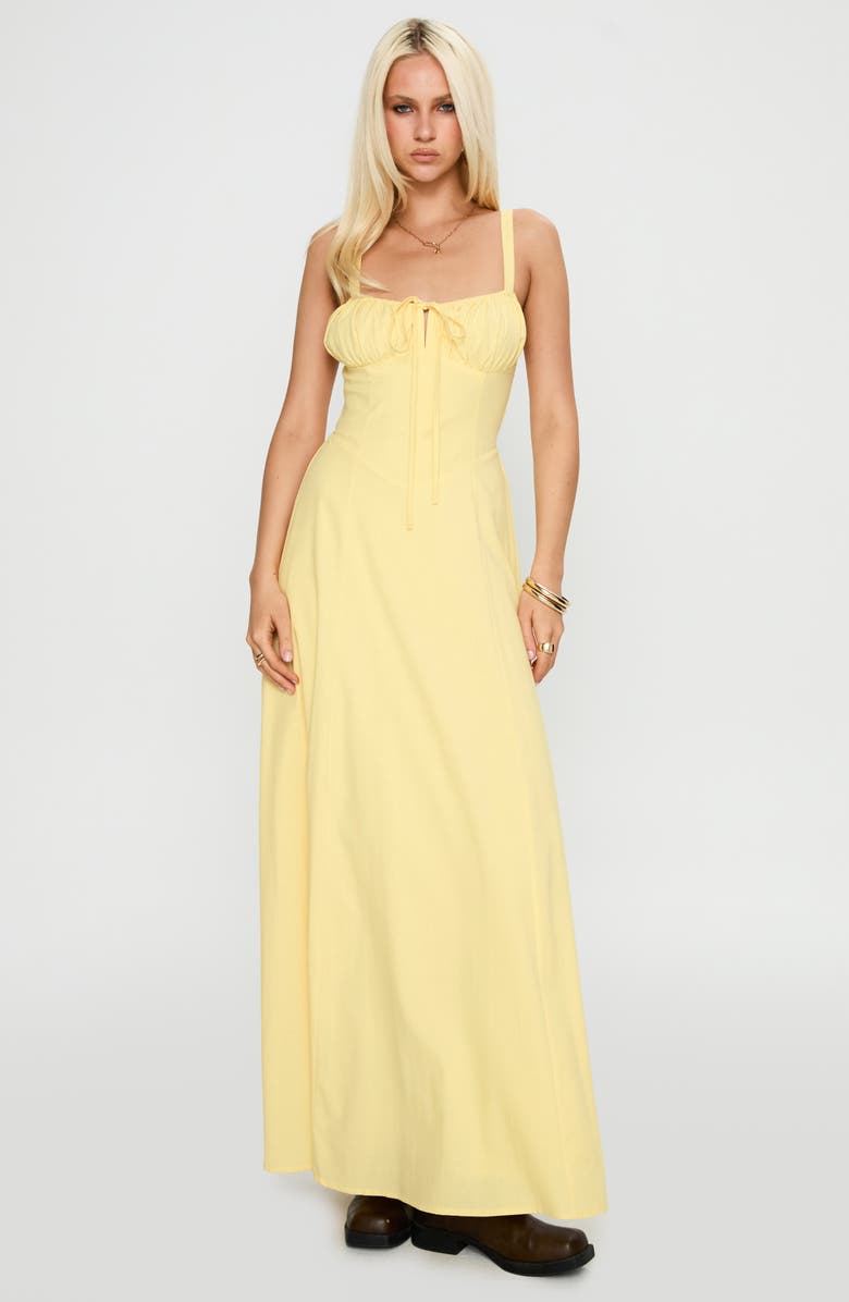Princess Polly Leticia Cotton Blend Maxi Sundress, Alternate, color, Lemon