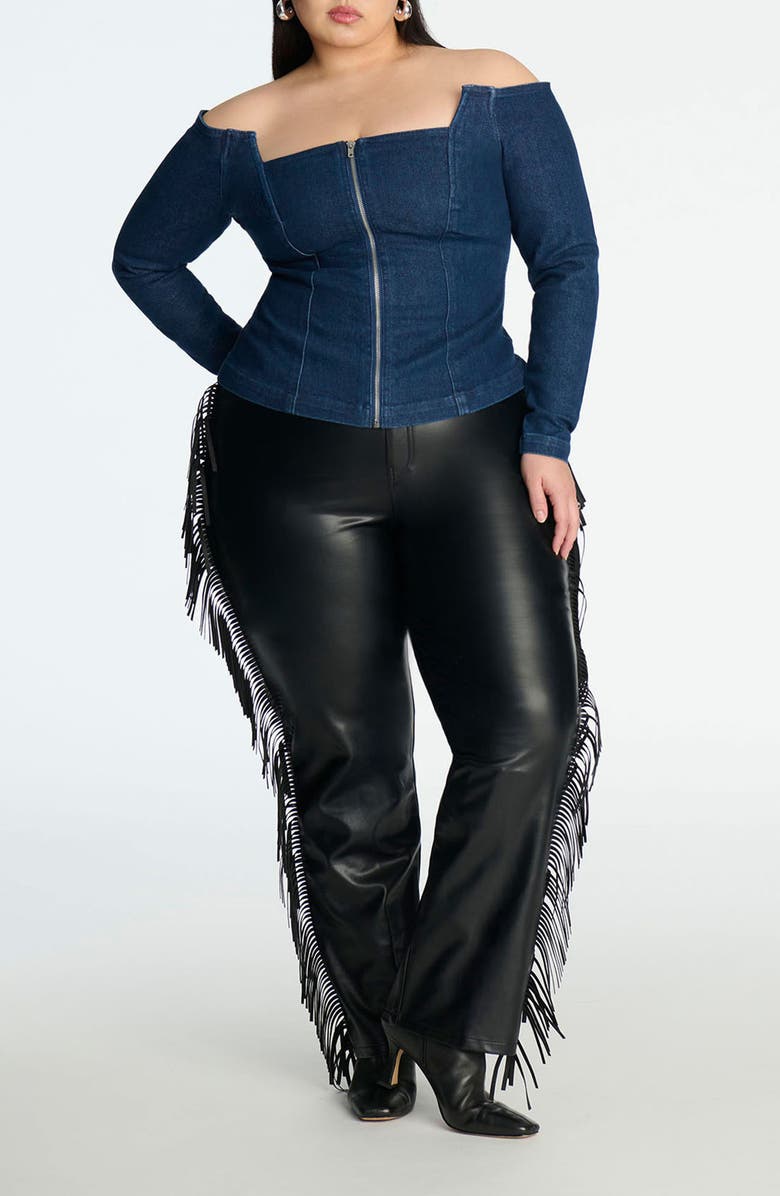 ELOQUII Fringe Faux Leather Pants, Alternate, color, 