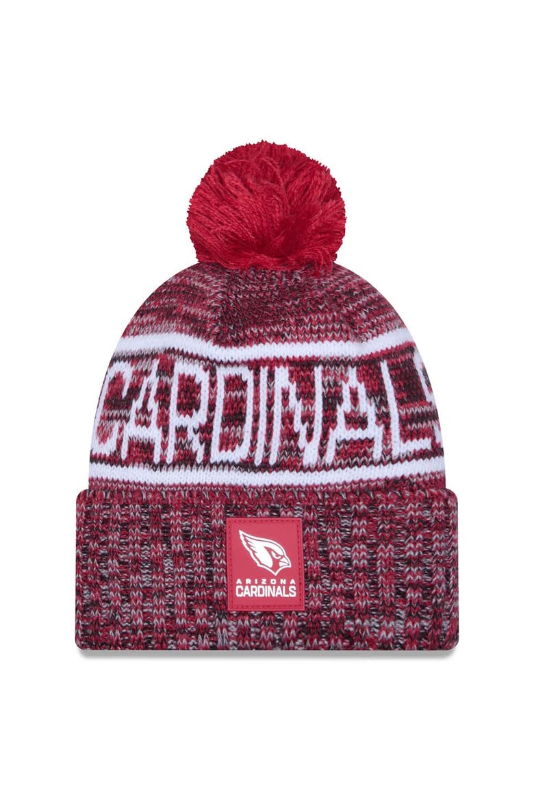 Men's New Era Cardinal Arizona Cardinals 2025 Sideline Cold Weather Cuffed Knit Hat with Pom, Main, color, Cardinal