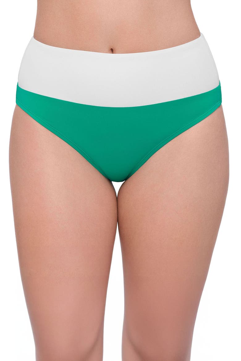 Smoothing and Sculpting Ultra Banded High-Waist Swimsuit Bikini Bottoms, Main, color, Jade Colorblock